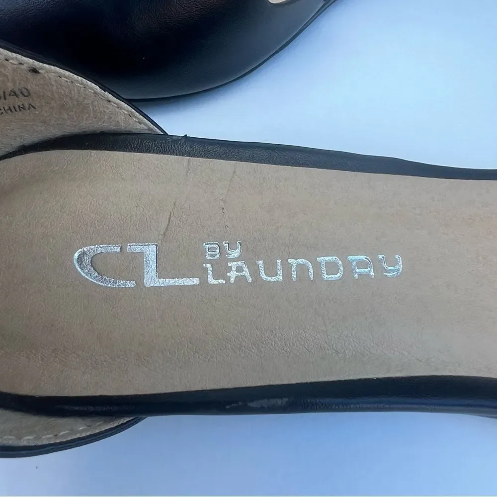 CL by Laundry Studio Pointed Toe Sliver Wedge Black Minimalist D’orsay Pump SZ 9